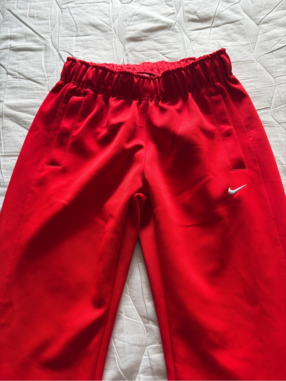 Nike Red Wide-Leg Track Pants with Swoosh
